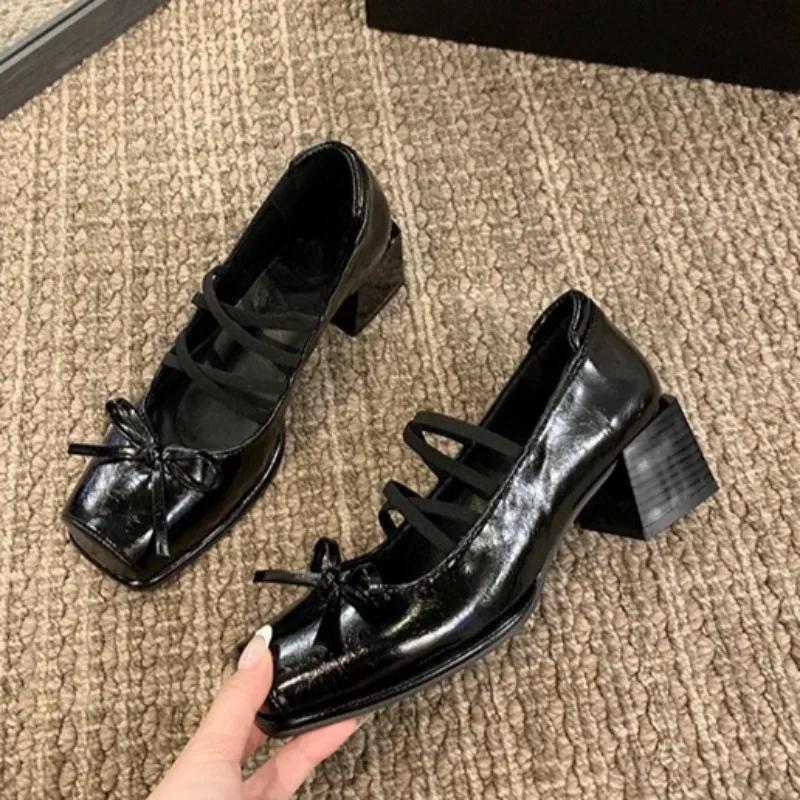 Fashion Square Toe Cross Strap Mary Jane Shoes Women's 2025 Summer New Block Heel Shoes