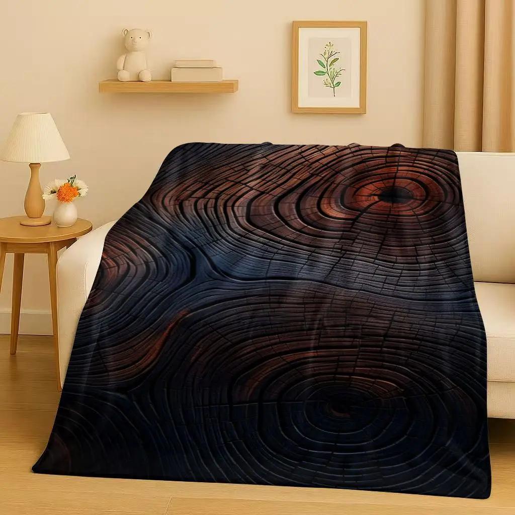 HD Retro Wood Grain Tree Growth Ring Brown Gray Flannel Blanket,Ultra Soft Plush Throw for Home Bedroom Bed Sofa Cover Gift Kid