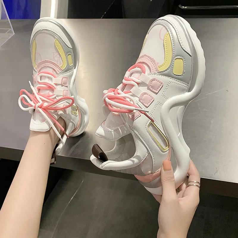 Fashion New Casual Dad Chunky Sneakers Casual Vulcanized Shoes Woman High Platform Vulcanize Sneakers Lace Up White Sneakers Women 2025