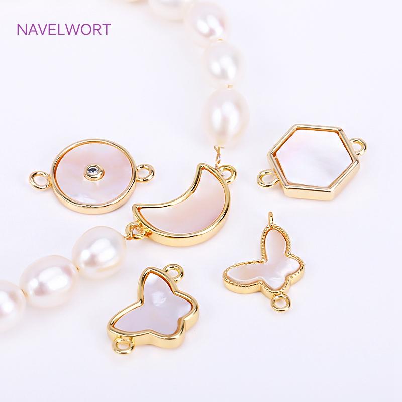 Trendy 18K Gold Plated Natural Shell Charms Round Pendants For Bracelet Necklace Making Supplies DIY Accessories Wholesale