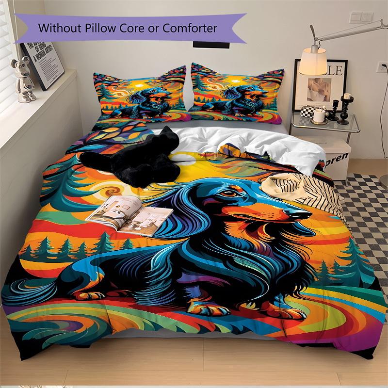 3pcs Dachshund Art Print Duvet Cover Set, Cover For Bedroom Guest Room (1 Duvet Cover + 2 Pillowcase, Without Quilt), yy250922129