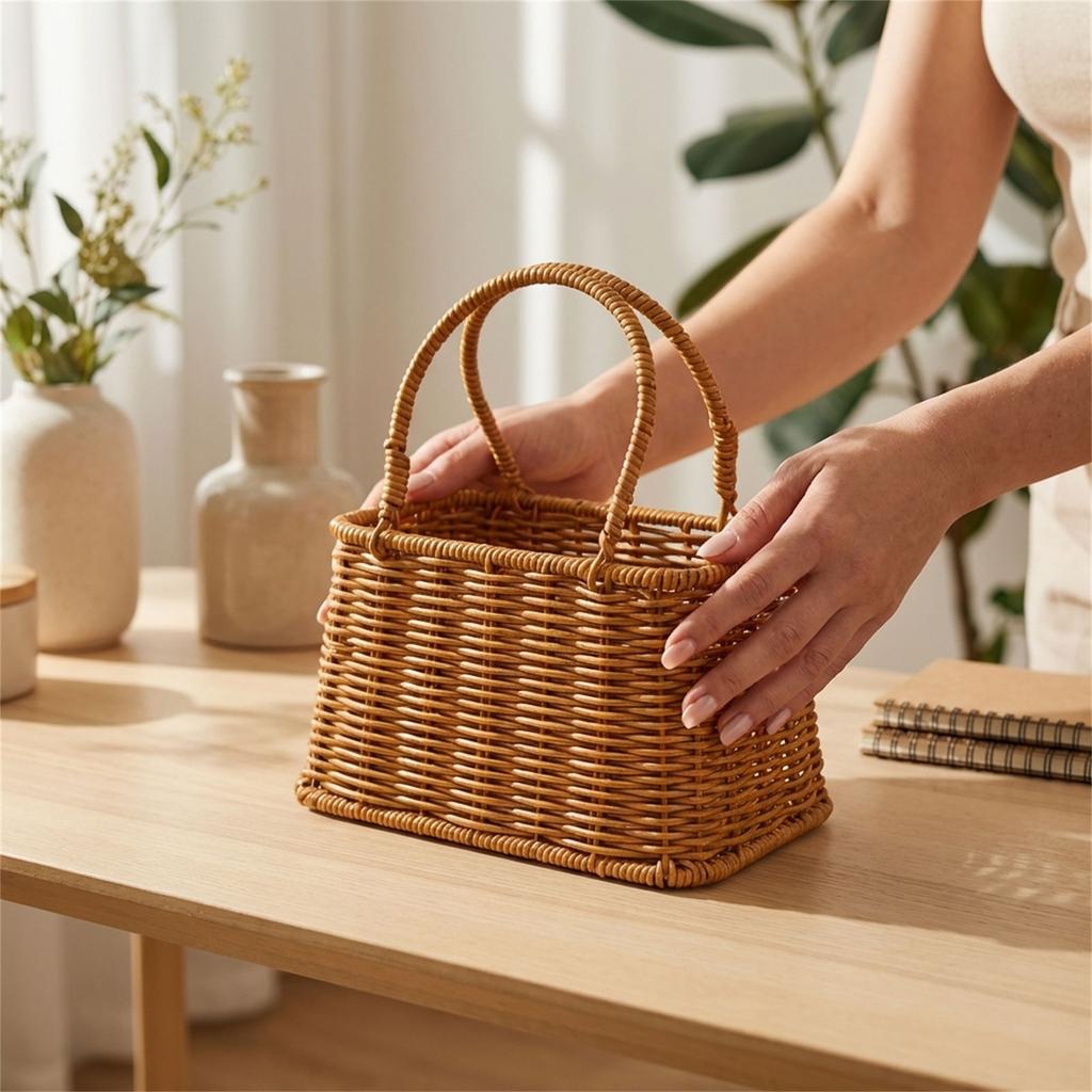 Wicker Style Storage Basket Weave Multipurpose Organizer Bin Durable And Lightweight For Home Office Use