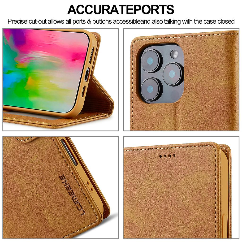 LC.IMEEKE For iPhone 16 Pro Max Case Calf Texture PU Leather Stand Wallet Phone Cover