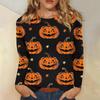 Fashionable 3D digital printed Halloween bat pattern women's round neck long sleeved T-shirt