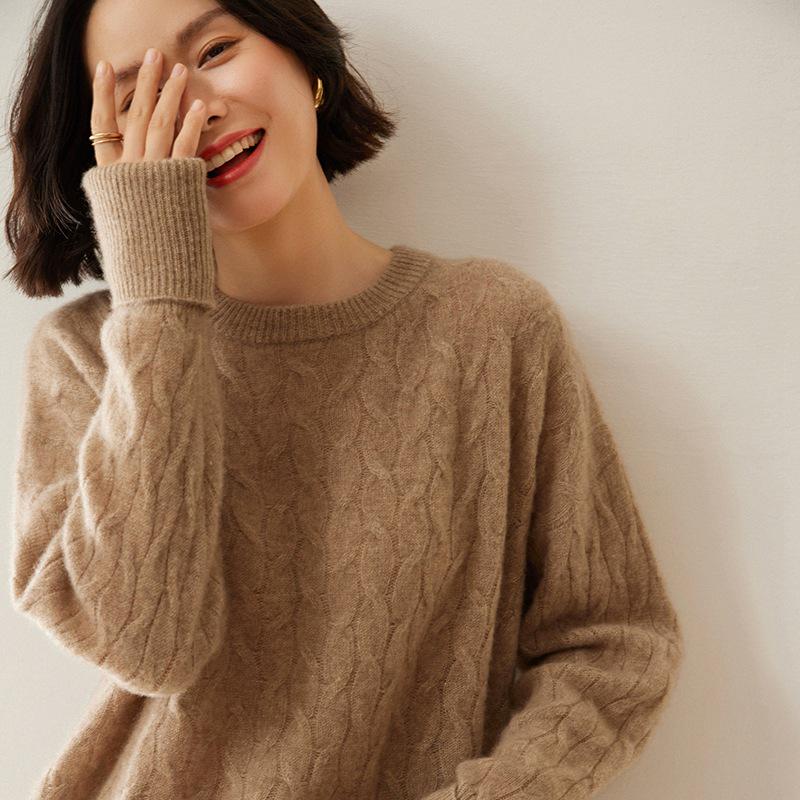 Women's 100% Pure Cashmere Cable Knit Loose Pullover Sweater - Autumn/Winter Luxury Fashion