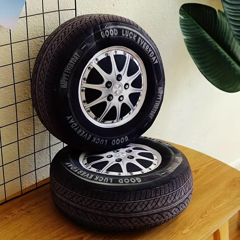 Versatile Car Tire-Shaped Throw Pillow Washable, All Season Cushion for Office Chair, Sofa, and Living Room Decor