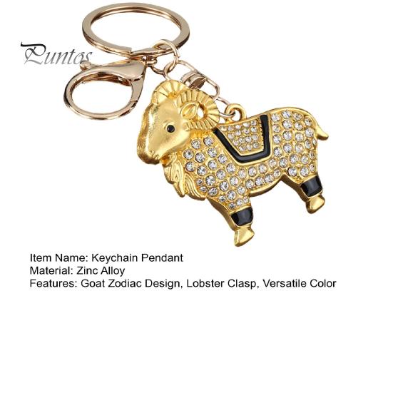 Key Charm Zodiac Keychain with Rhinestones, Sheep Design Bag Pendant, Chinese New Year Lucky Astrology Goat Accessory Charm, Feng Shui Ornament