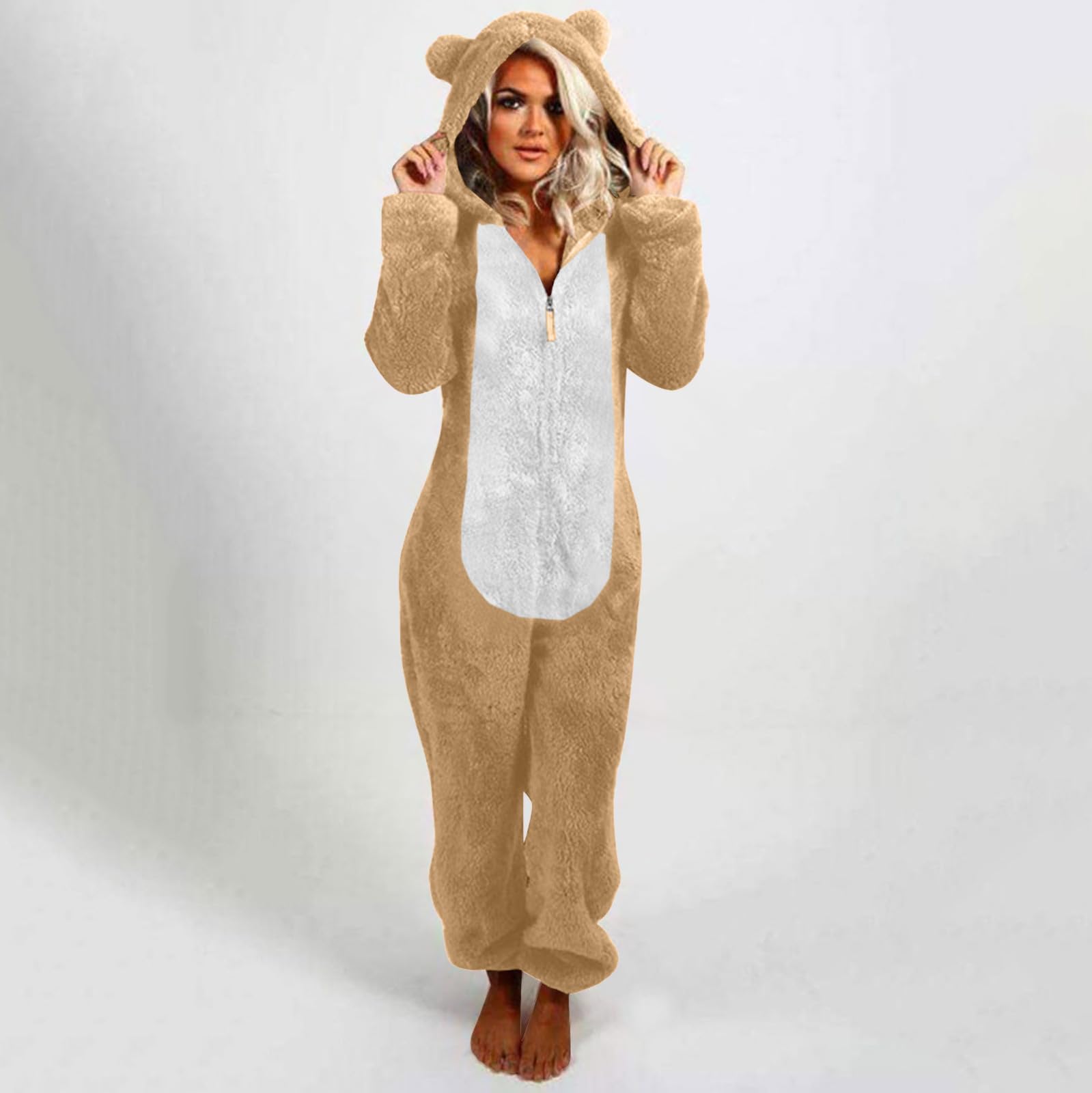 

Женская модная флисовая пижама с капюшоном и на молнии, с толстым флисовым подкладом M верблюд