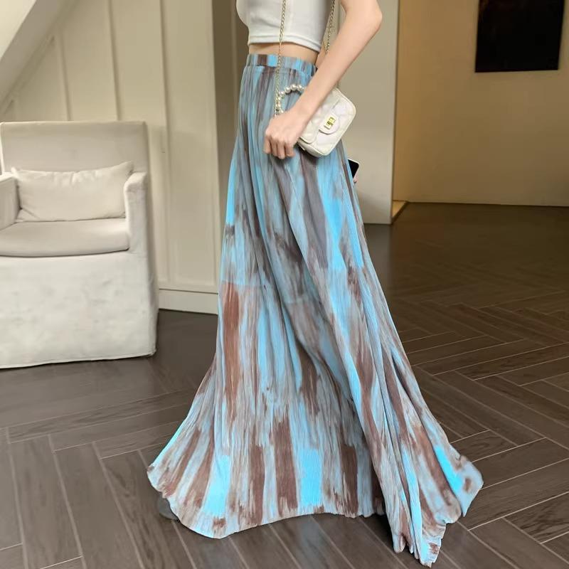Damen High-Waist Retro Batik Midi-Rock - Frühling/Sommer A-Linie mit Nische Big Swing Design