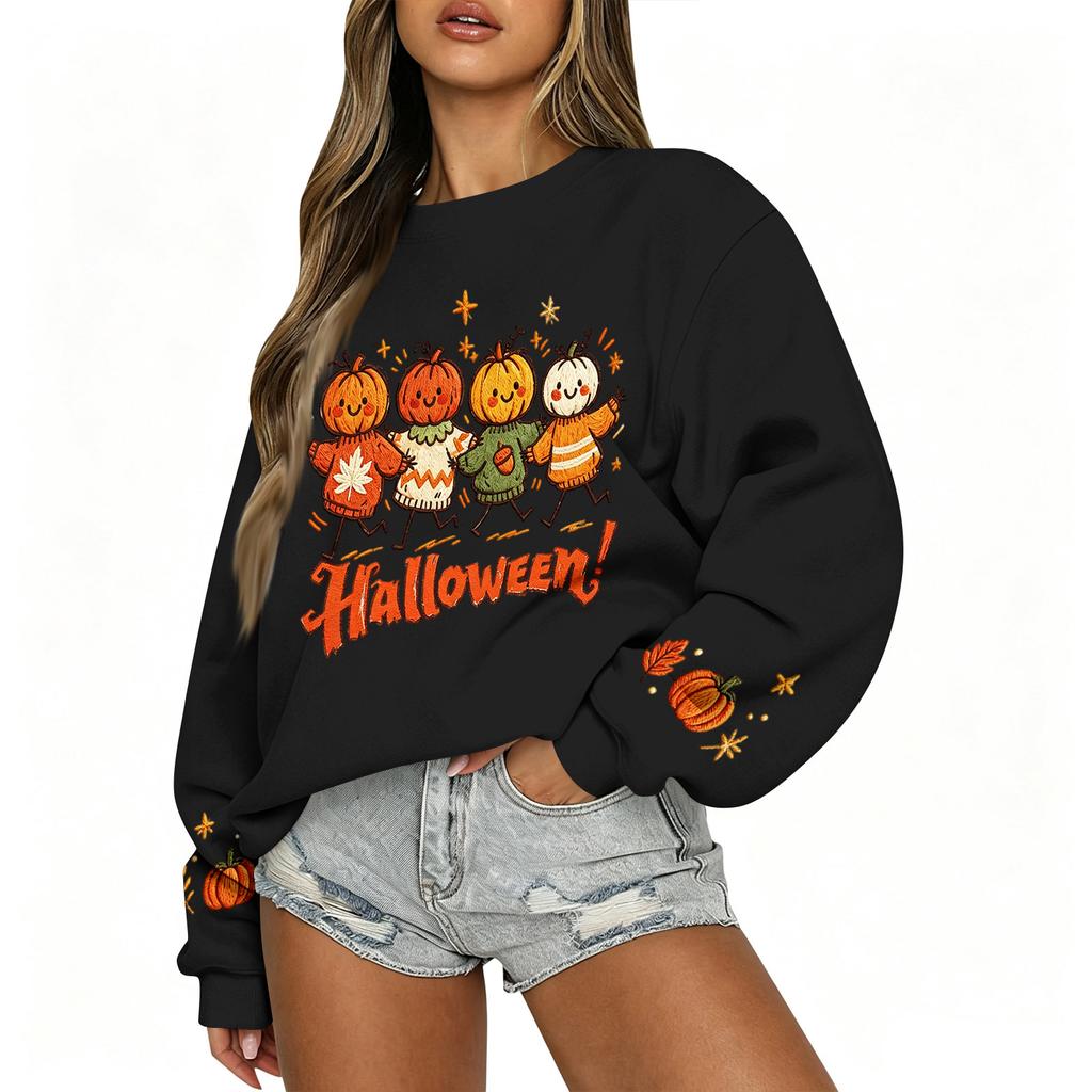 Women's Casual Long Sleeve Top with Christmas Print Round Neck for Holiday Party Wear