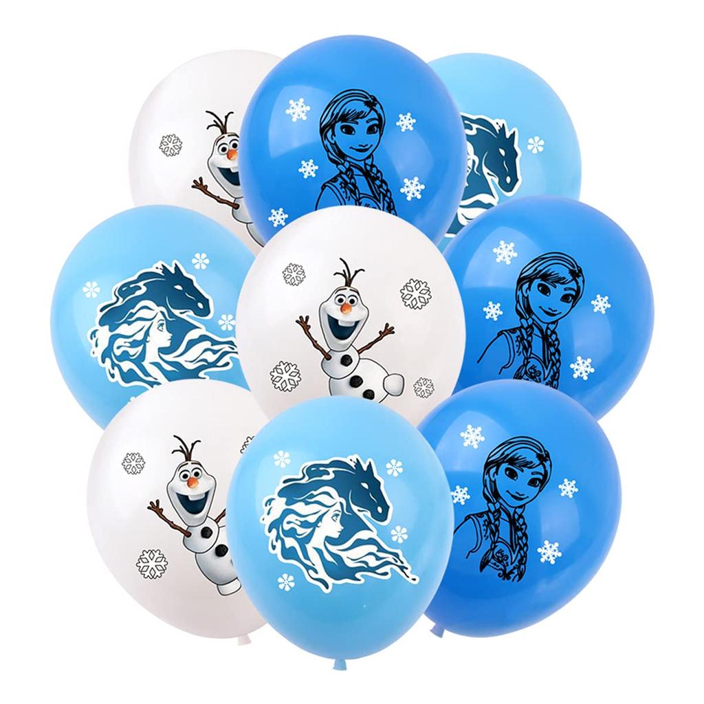 Frozen Birthday Decorations Party Set for Kids and Girls, Disney Characters 7, Princess, Olaf, Cute Blue and White Balloons, Happy Birthday Banner,