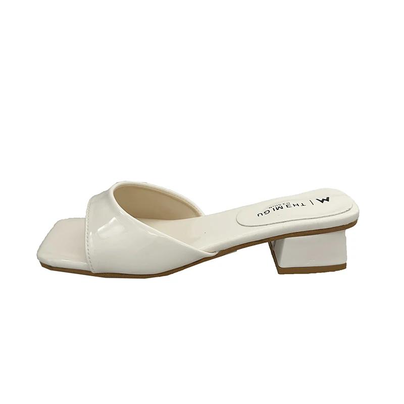 Fashion 2025 Summer New Women's Slippers Fashionable and Elegant Mid-high Heels Square Open Toe Slippers Simple Party Women's Shoes