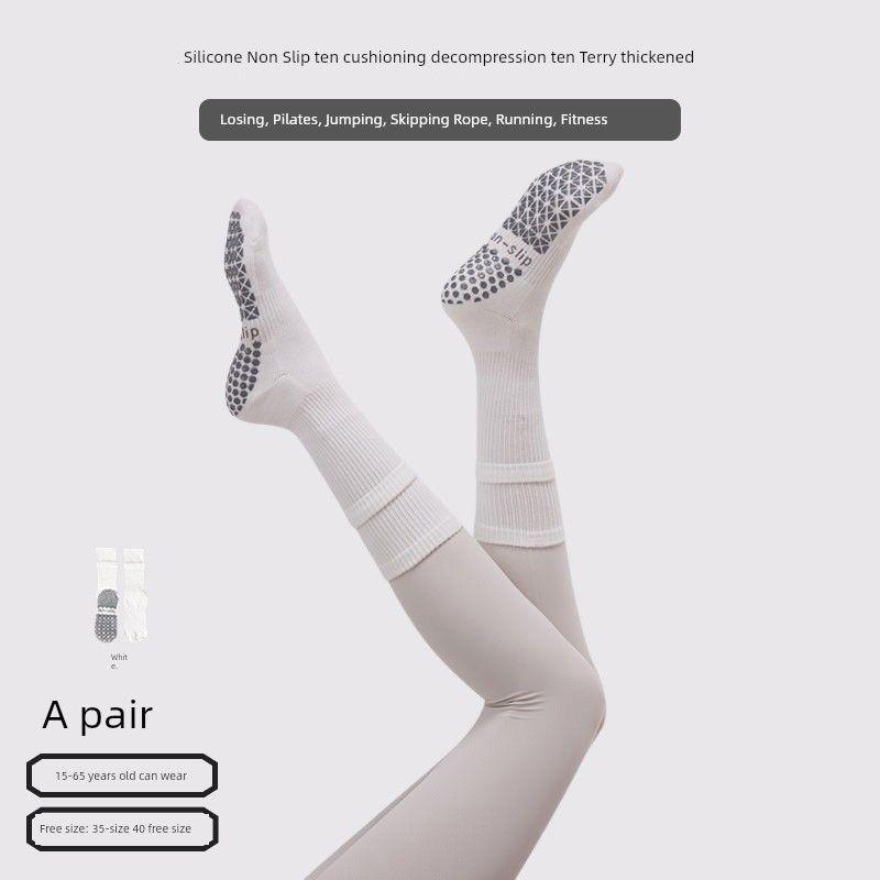 

Mid-High Tube Professional Non Slip Summer Thin Yoga Socks [1 pair of Non Slip grip] double Knee Socks_White