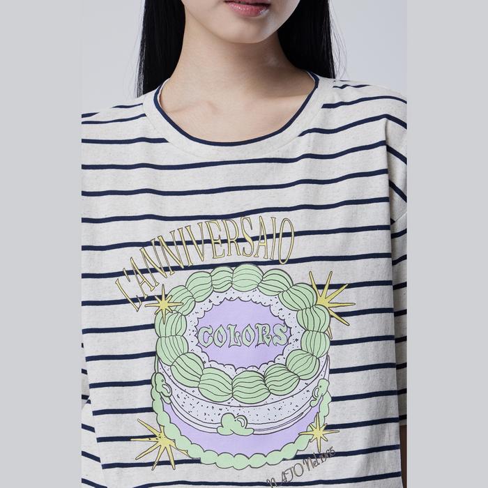 Benetong Printed Striped Short Sleeve T-Shirt_Bats99631Ny