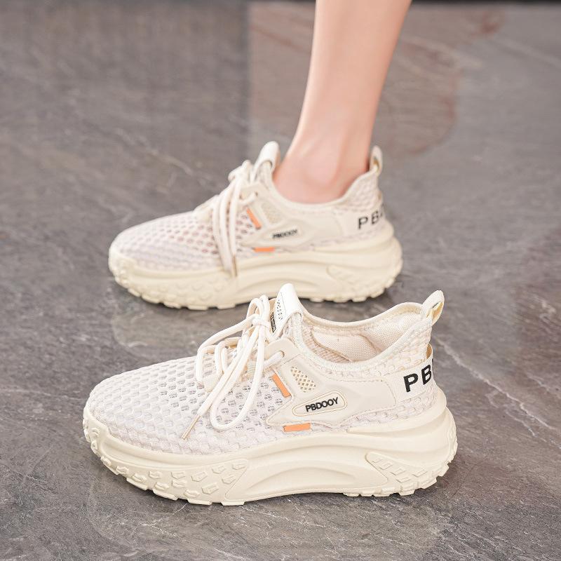 Sommer Damen Schuhe neu atmungsaktiv hohle Mesh Schuhe Kinder vielseitige dicksohlige Fly-Woven Sportschuhe lässige Dad Schuhe