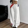 Women Plus Size Beige Star Striped Printed Loose Straight Leg Full Length Pants