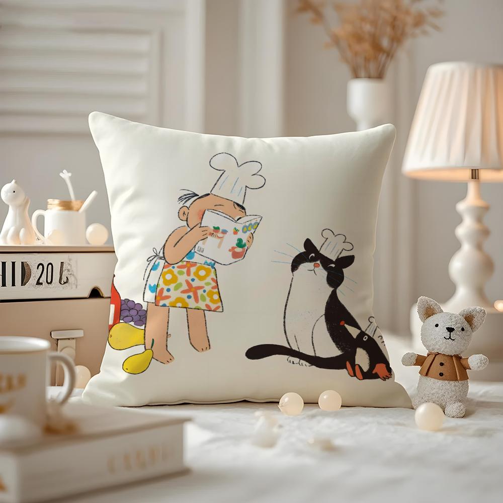 Illustrations Of Everyday Life Cushion Cover Pattern Printed Pillowcase For Living Room Sofa Cushion Cover & Bedroom Decor