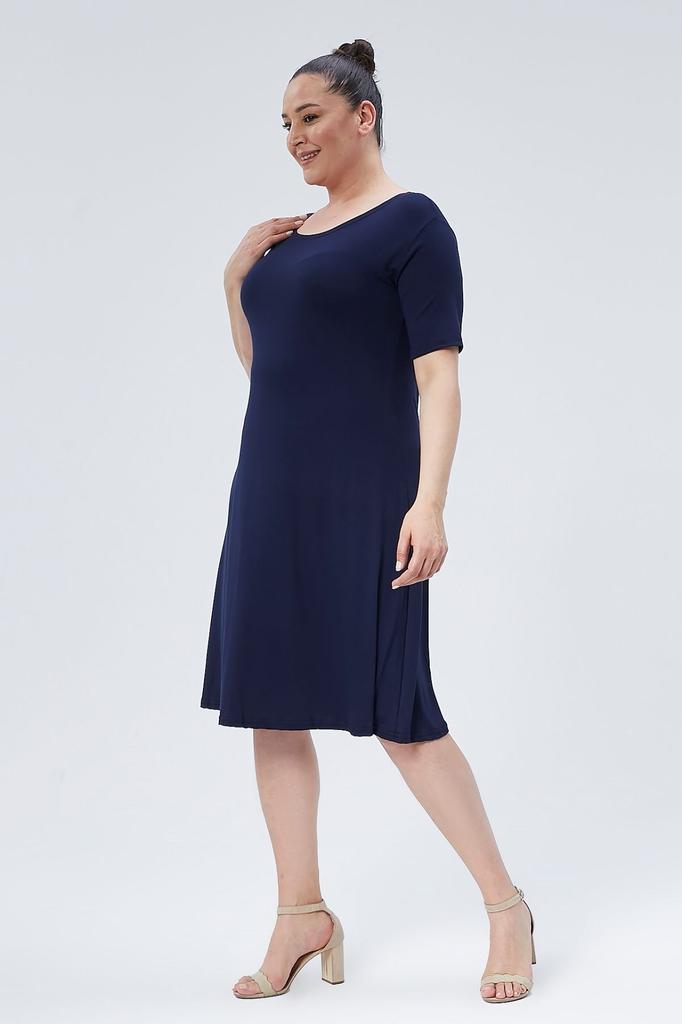 Women's Big Size Dress Floral Patterned Viscose Basic Short Sleeve Dress