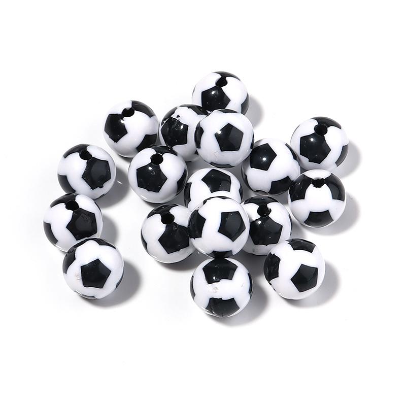 Wholesale  Acrylic Football Beads Basketball Soccer Ball Charms Round Loose Beads With Hole Bracelets Jewelry Making Supplies