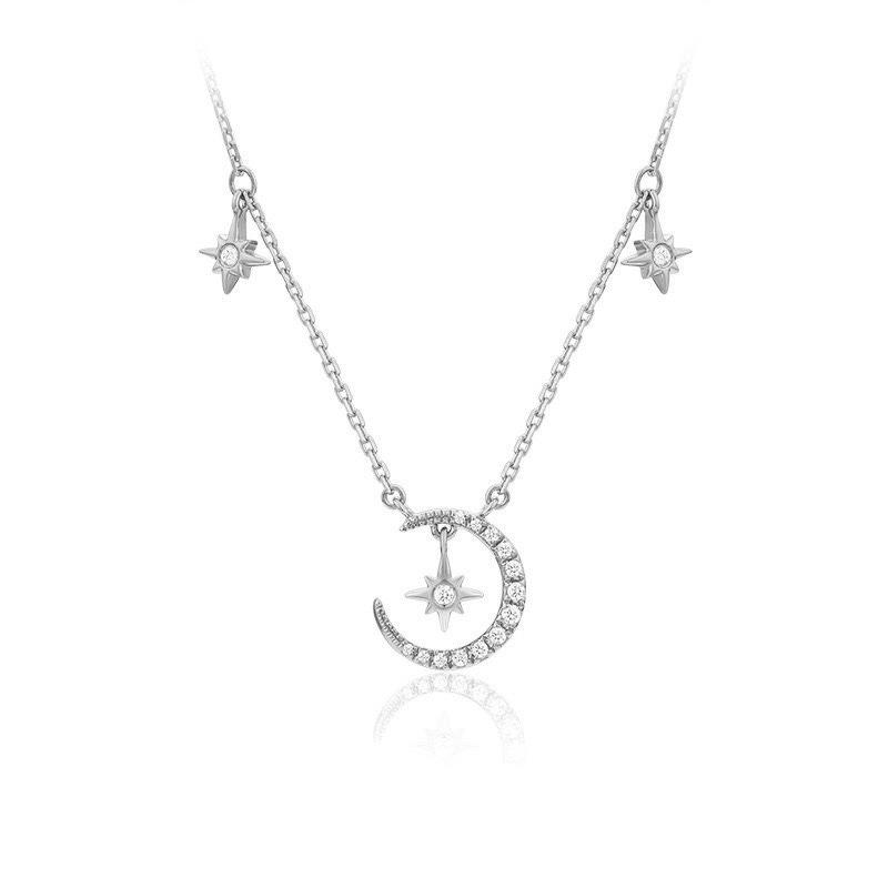 

925 Silver Moon Star Collar Chain Necklace Simple Elegant Fashion Jewelry for Women 925 silver белый