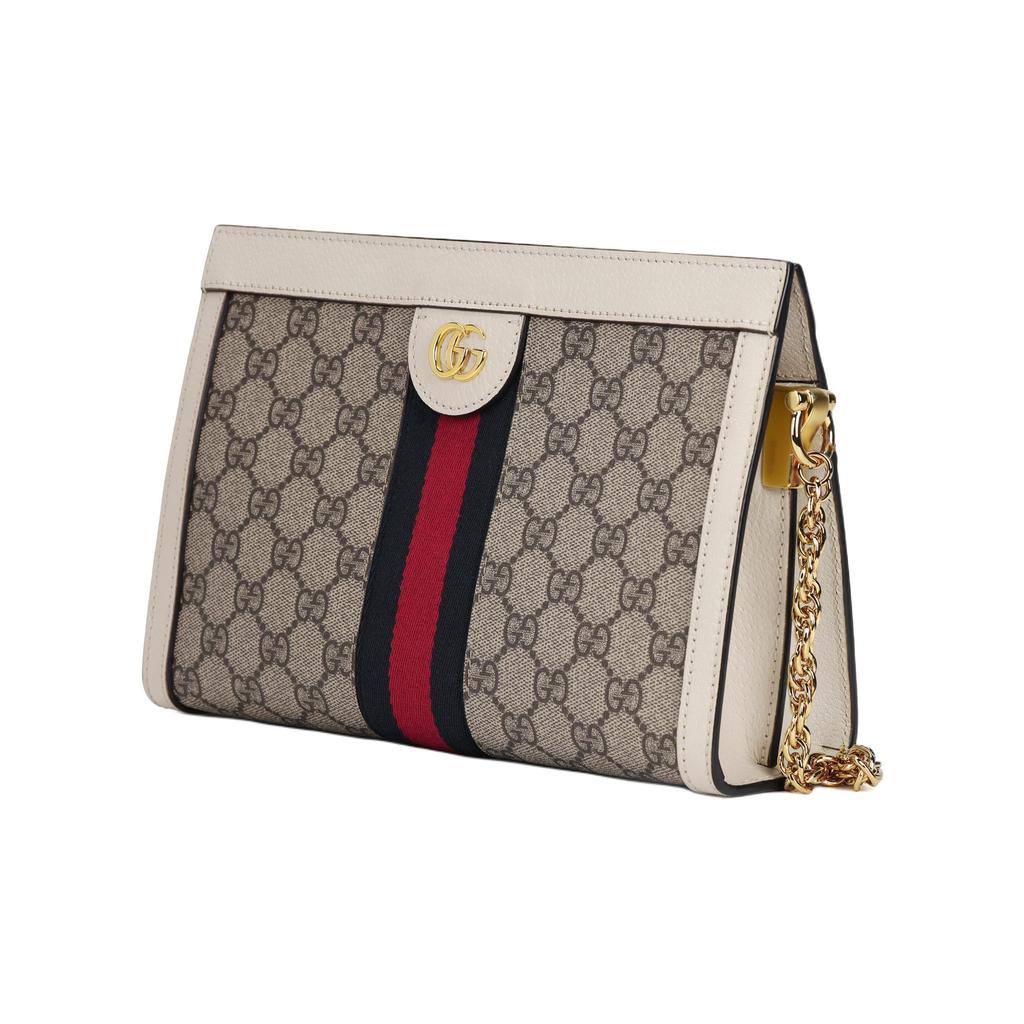 Gucci Ophidia Vintage Logo Stripe Web Chain Canvas And Leather Envelope Clutch Bag Women Bags Ebony White 503877-K05NB-9794