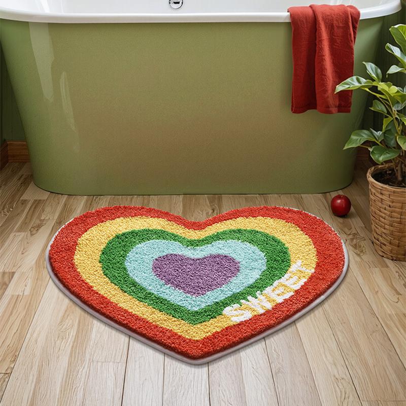 Heart Shape Tufting Rainbow Bathroom Mat Soft Tufted Bedroom Carpet Rug Bedroom Floor Anti Slip Tidy Pad Aesthetic Home Decor