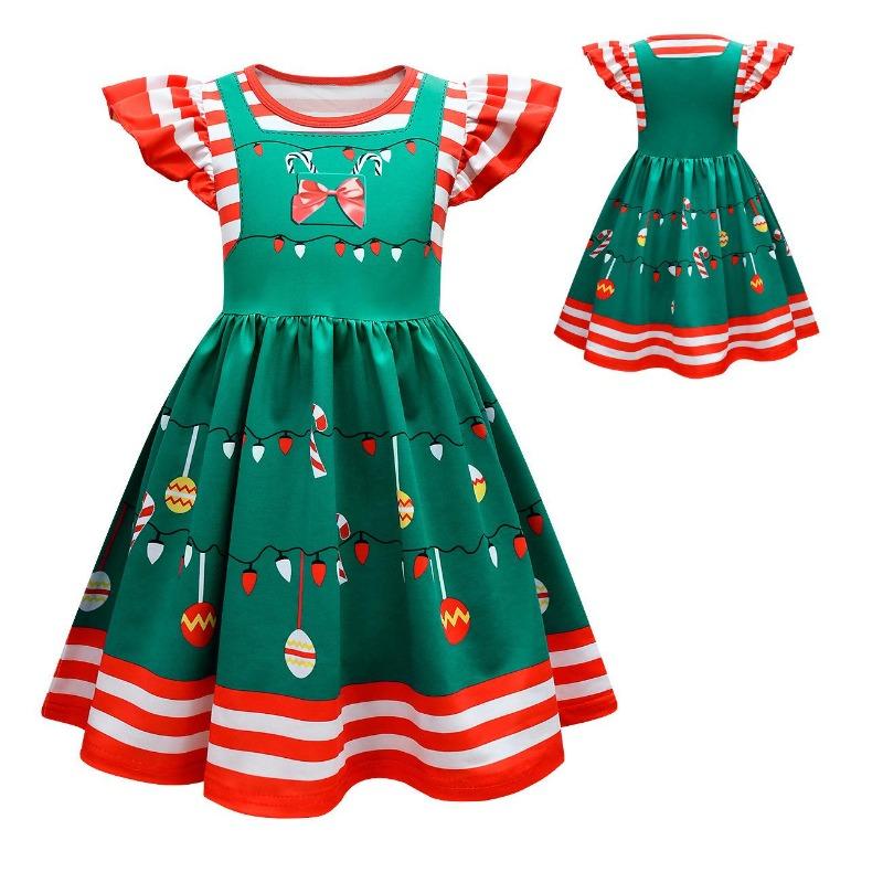 Christmas New Children'S Flying Sleeve Dress 3D Digital Printing Christmas Day Performance Dress