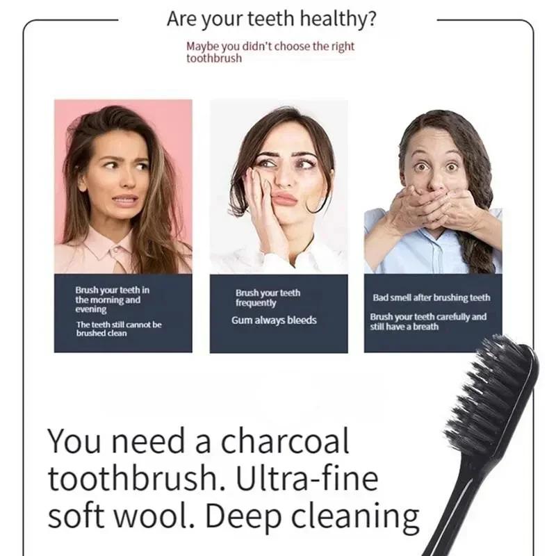 8PCS Random colors  Bamboo Charcoal Toothbrushes -Fine Soft Bristles,Oral Health, Adult Family Pack, Gentle Teeth Cleaning Tools