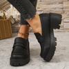 New Thick-soled Leather Shoes, One-foot Thick-heeled Shoes, Round-toed Mid-heeled Women's Shoes