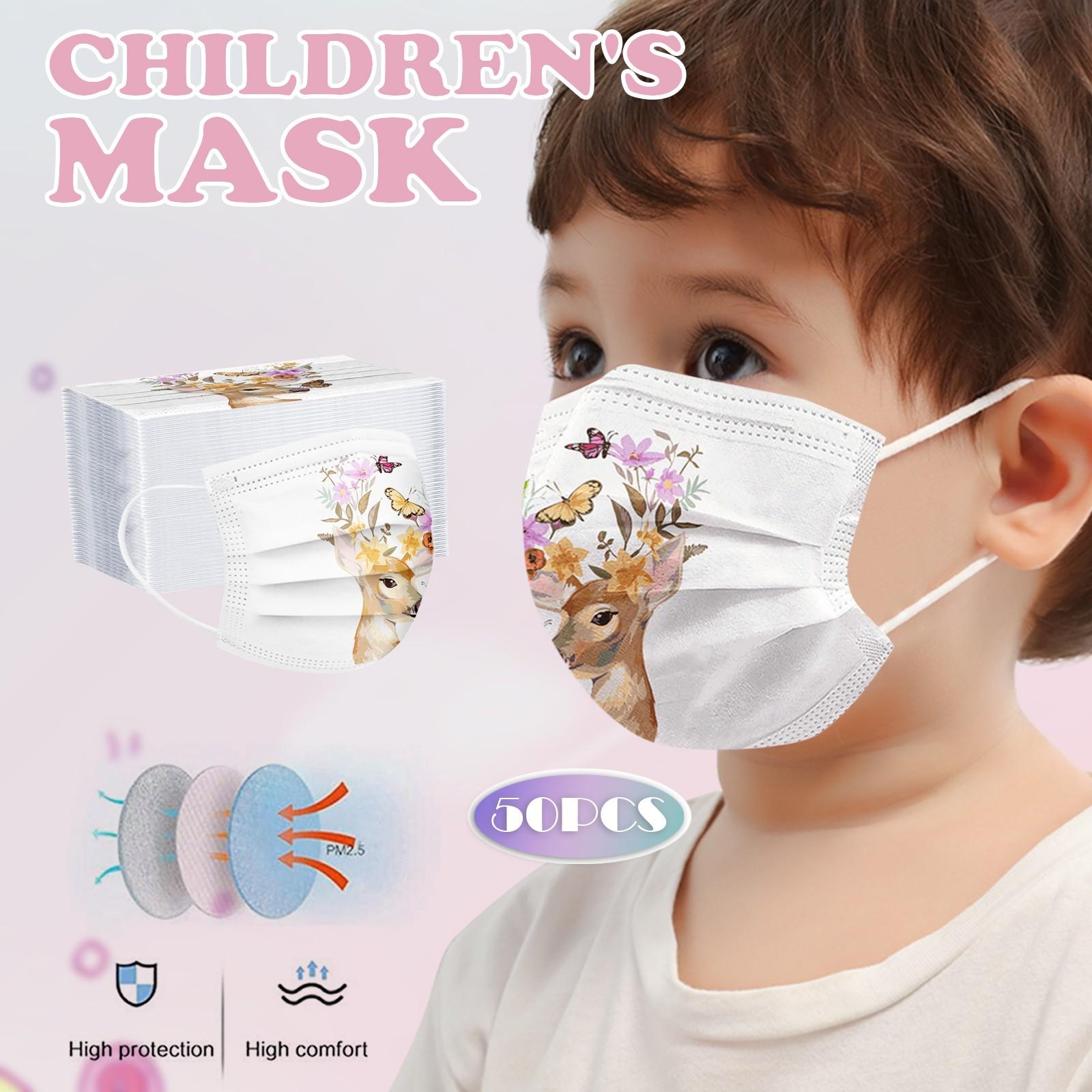 

50 шт. Детские маски, одноразовые 3-слойные защитные маски для лица, пылезащитная маска с растягивающимися ушными петлями A