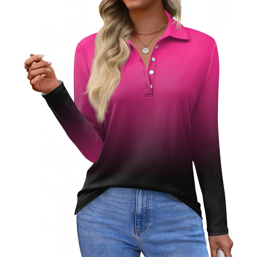 Women's Fashion Casual Lapel Short Long Sleeve Print Shirt Women's Button Up Tops