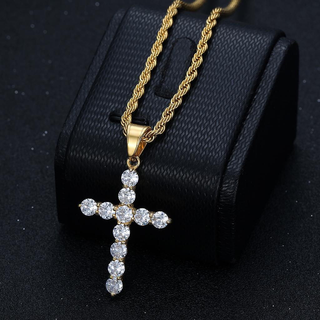 Cross pendant necklace 2026 jewelry fashion trend inlaid zircon men's party jewelry accessories