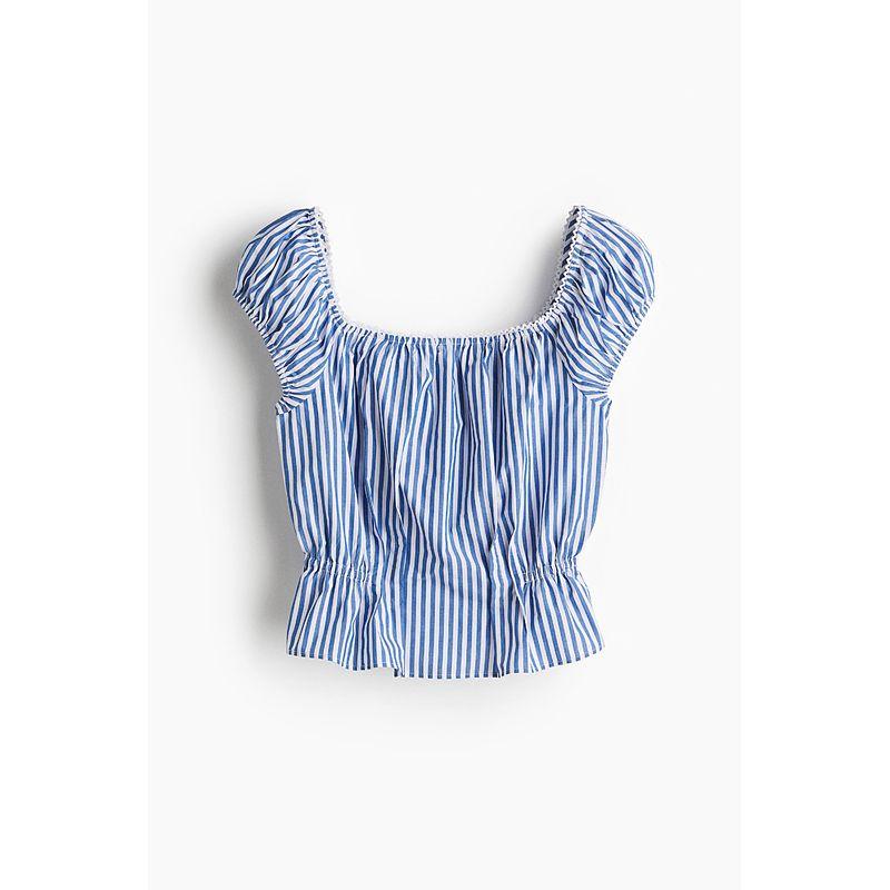 

HM Women clothes Shirts 2025 Summer New Trendy Fashion Commuter Business Casual Short Shirt 1285133 Blue/Stripes 150/76