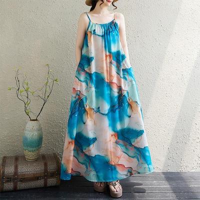 Sleeveless Strap Plus Size Vintage Floral New In Dresses for Women Casual Loose Maxi Long Summer Dress