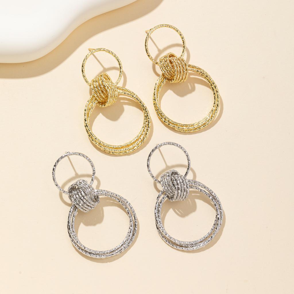 Fashion Metal Multilayer Round Drop Earrings For Women Exaggerated Geometric Hollow Personality Earrings Jewelry Party Gifts