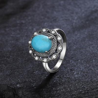 Silberringe Naturtürkis Damen Feinschmuck Party Jubiläum Vintage Ring Großhandel