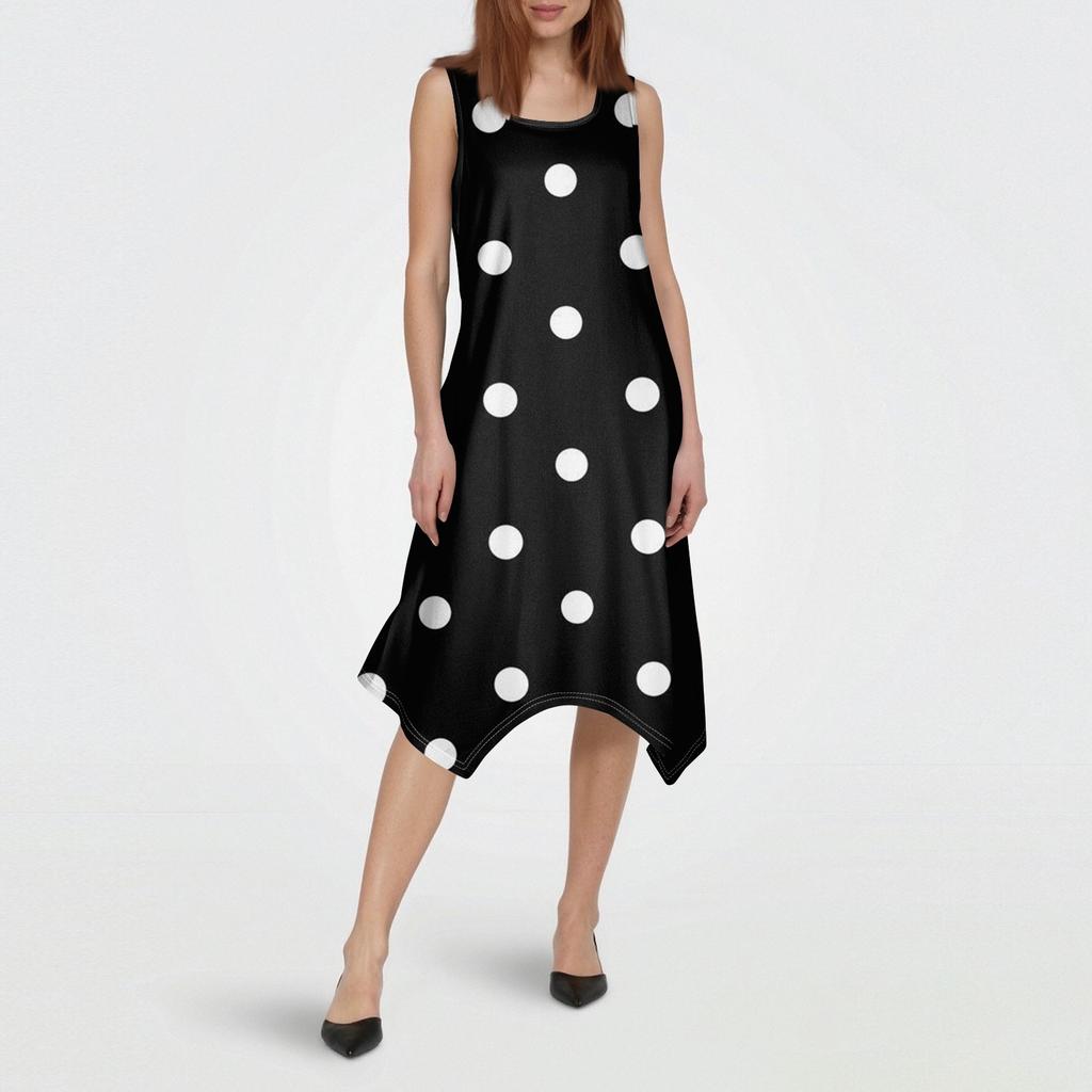 Women's Summer Casual Round Neck Pleated With Pockets Printed Short Sleeve Dresses