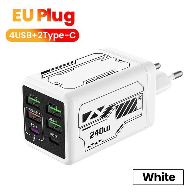 240W Multi-Port Smart Travel Charger with 4 USB-A & 2 USB-C PD Ports