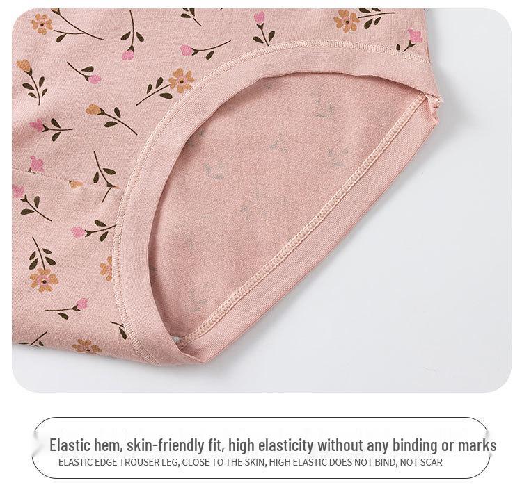 High-Waisted Cotton Printed Seamless Plus Size Antibacterial Briefs for Middle-Aged Women