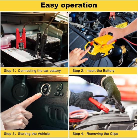 Jumper Cable Clamps For DeWalt 20V Battery Jump Starter, 2.0FT 8AWG Car Battery Jumper Cable With Adapter, Automotive Battery Booster Cable For Tools