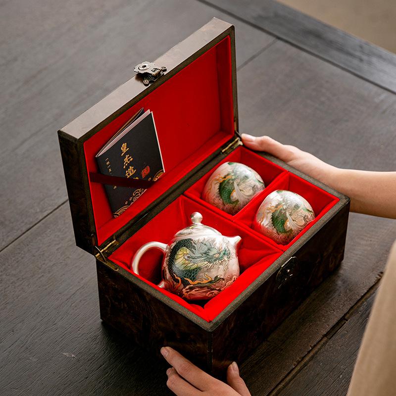 Silver Teapot 999 ******lver Qinglong Teapot Chinese Kung Fu Tea Set Tea Pot Household Filter Single Pot High-end Gift Box