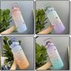 Sports Water Bottle with Time Marker Gradient Matte Motivational Water Bottle with Stickers for Outdoor Sports