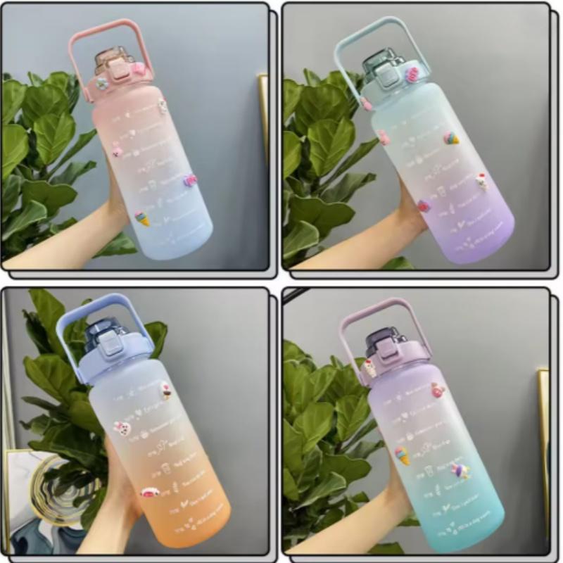 Sports Water Bottle with Time Marker Gradient Matte Motivational Water Bottle with Stickers for Outdoor Sports