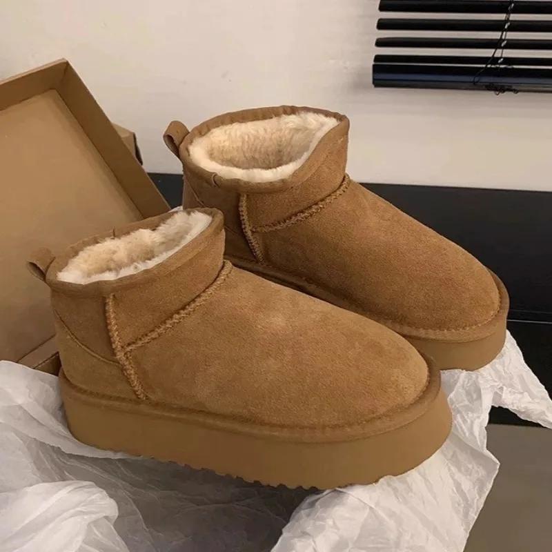 New Womens Snow Boots Casual Slip-on Botas Mujer Plush Warm Home Cotton Shoes Classic Winter Thick-soled Women's Ankle Boot