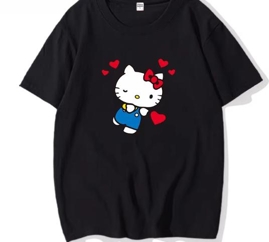 

2026 New Arrival Hello Kitty Spring Summer Women T Shirt American Loose Fit Roundneck Shortsleeve Tshirt Versatile Tops S