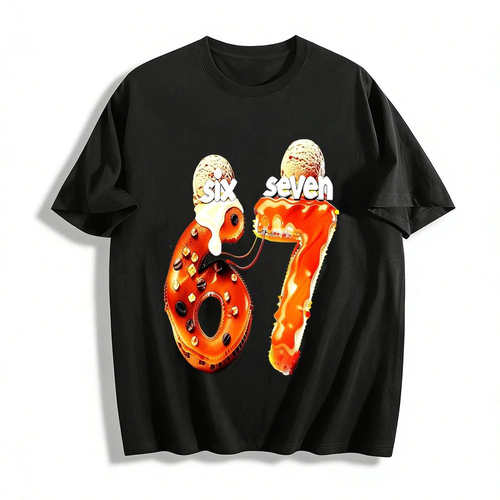 Food Themed Number 67 Graphic Print Casual Top Pure cotton T-shirt XXS