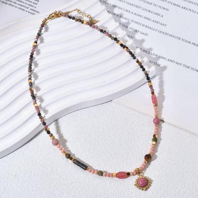 Colorful Retro Glass & Stone Beaded Necklace: Versatile Vacation Style Clavicle Chain