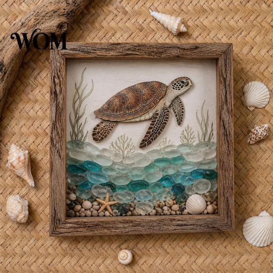 Decorative Picture Frame Sea Glass Art Painting with LED Light, DIY Mosaic Arts and Craft Kit, Light Ocean Themed Beach Kit for Home Office Bookshelf