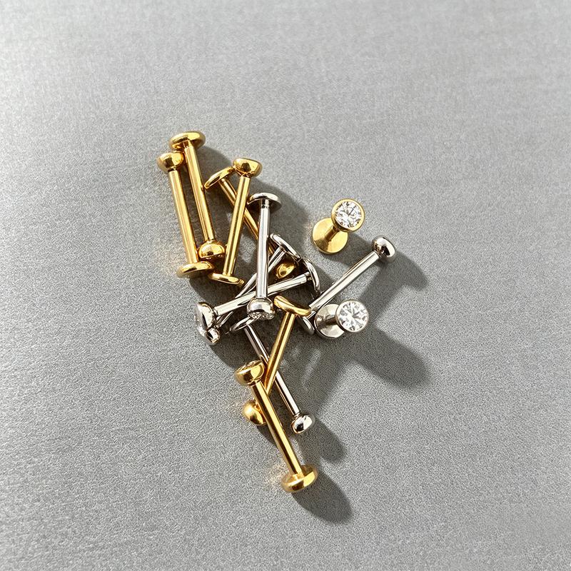 10PCS F136 Ttianium Piercing Labret Lip Stud Ring CZ 16G Internal Thread Stud Earring Ear Tragus Cartilage Helix Daith Jewelry