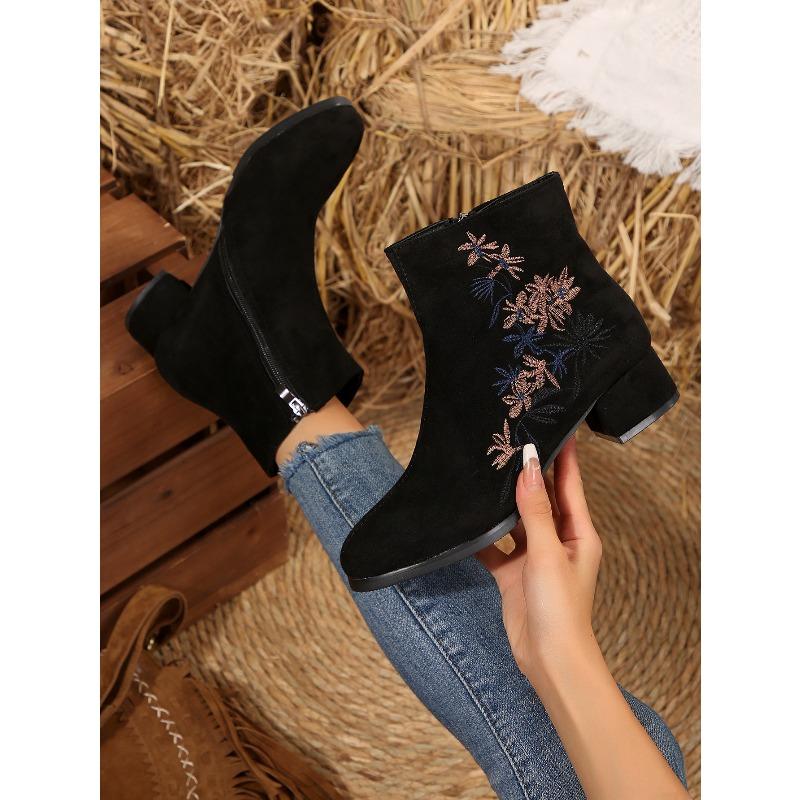 

С чонсамом женские осенне-зимние новые вышитые туфли для мамы ботинки Мартин матовые толстый каблук высокий каблук ботинки 40